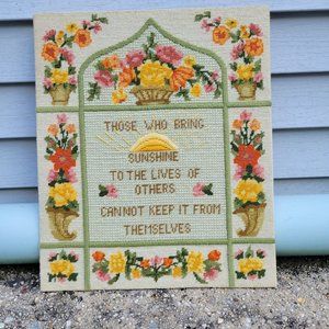 Vintage Bucilla Stretched Needlepoint Flora Motivational Large Art 15 x 18